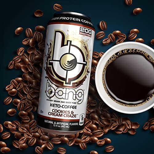BANG Cookies and Cream Keto Coffee Energy Drink, 20g Protein, Coffee Cookies and Cream 15 Fl Oz (Pack of 12) (Packaging May Vary)