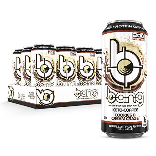 BANG Cookies and Cream Keto Coffee Energy Drink, 20g Protein, Coffee Cookies and Cream 15 Fl Oz (Pack of 12) (Packaging May Vary)