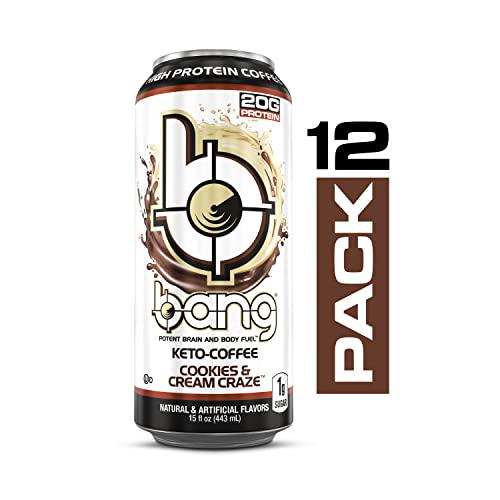 BANG Cookies and Cream Keto Coffee Energy Drink, 20g Protein, Coffee Cookies and Cream 15 Fl Oz (Pack of 12) (Packaging May Vary)
