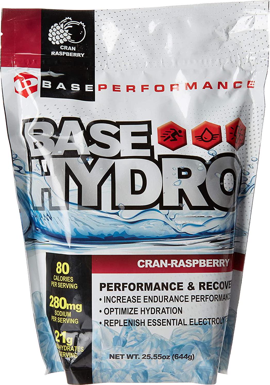 BASE Performance Hydro - Cran-Raspberry | 28 Servings Within Each eco-Friendly Mylar Bag | Blend of Dextrose, Fructose, maltodextrin and Essential Electrolytes. (Cran-Raspberry)