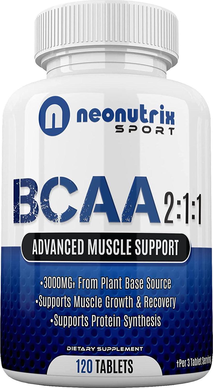 BCAA 2:1:1 Branched Chain Amino Acids Capsules for Muscle Recovery, Energy and Endurance – Vegan Pre and Post Workout Supplement with L-Leucine, L-Isoleucine and L-Valine 120 Tablets by Neonutrix Sports