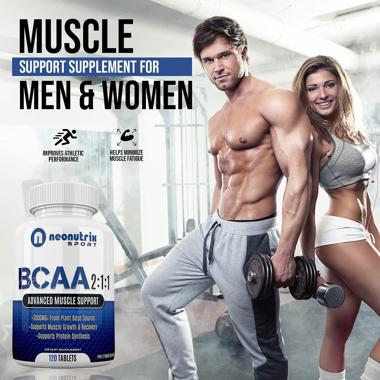 BCAA 2:1:1 Branched Chain Amino Acids Capsules for Muscle Recovery, Energy and Endurance – Vegan Pre and Post Workout Supplement with L-Leucine, L-Isoleucine and L-Valine 120 Tablets by Neonutrix Sports