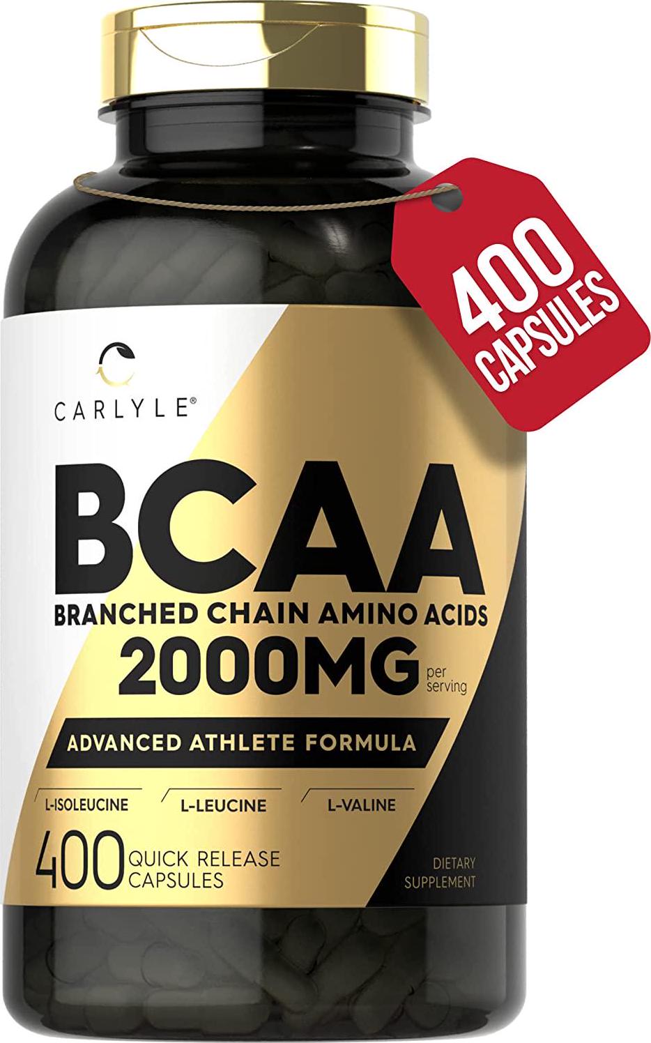 BCAA Amino Acids | 2000mg | 400 BCAA Capsules | Non-GMO, Gluten Free Branch Chain Amino Acids Supplements | by Carlyle