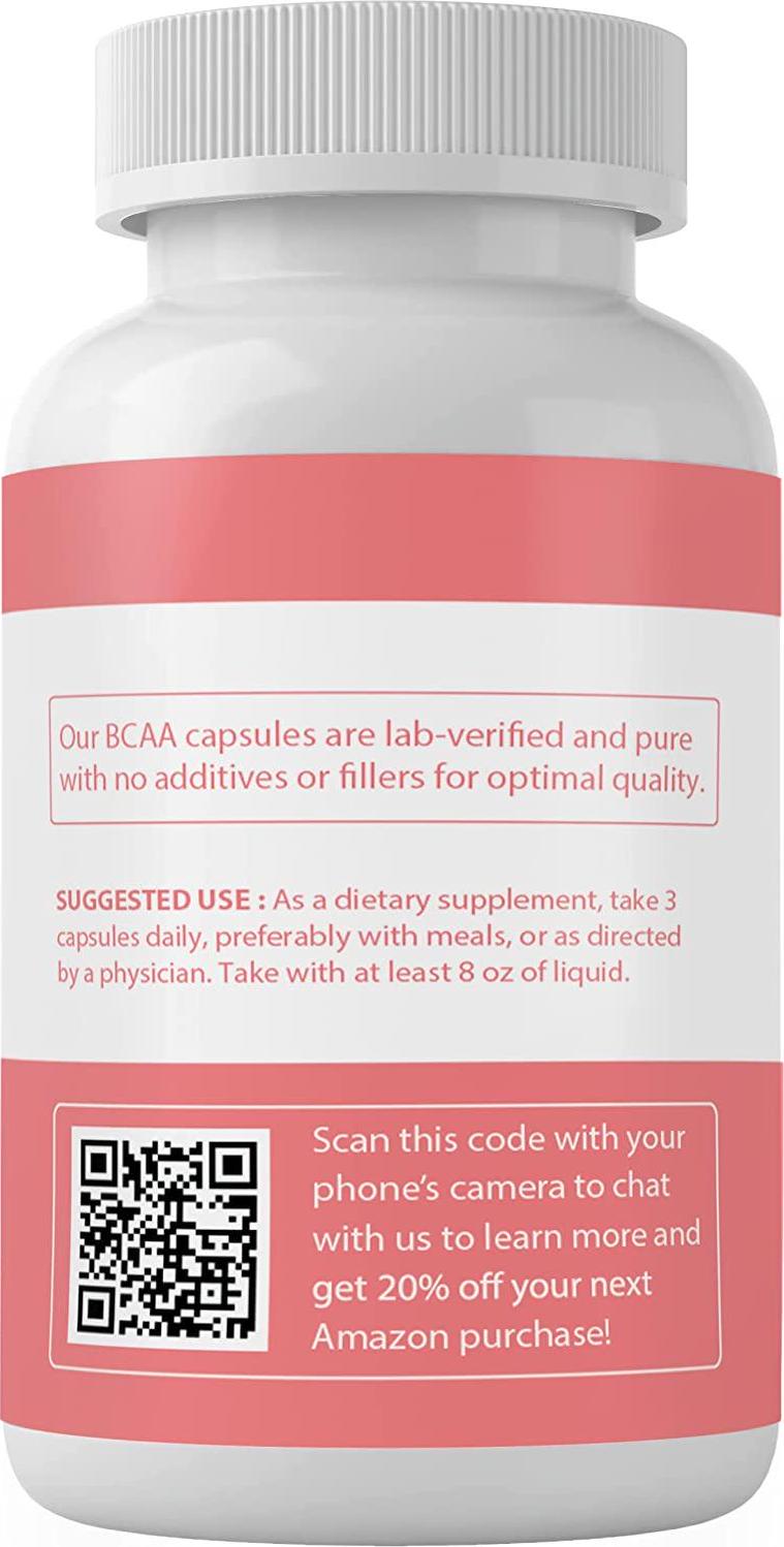 BCAA Capsules by Pure Organic Ingredients, Easy On-The-Go Packaging, Boost Pre-Workout Intensity and Muscle Growth, Non-GMO, Gluten-Free (1500 mg)