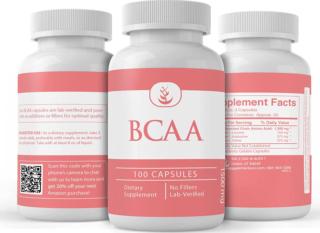 BCAA Capsules by Pure Organic Ingredients, Easy On-The-Go Packaging, Boost Pre-Workout Intensity and Muscle Growth, Non-GMO, Gluten-Free (1500 mg)