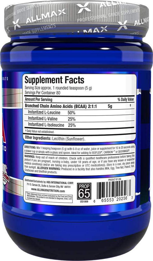 BCAA, Instantized 2:1:1 Ratio, Unflavored Powder, 400 g, ALLMAX Nutrition