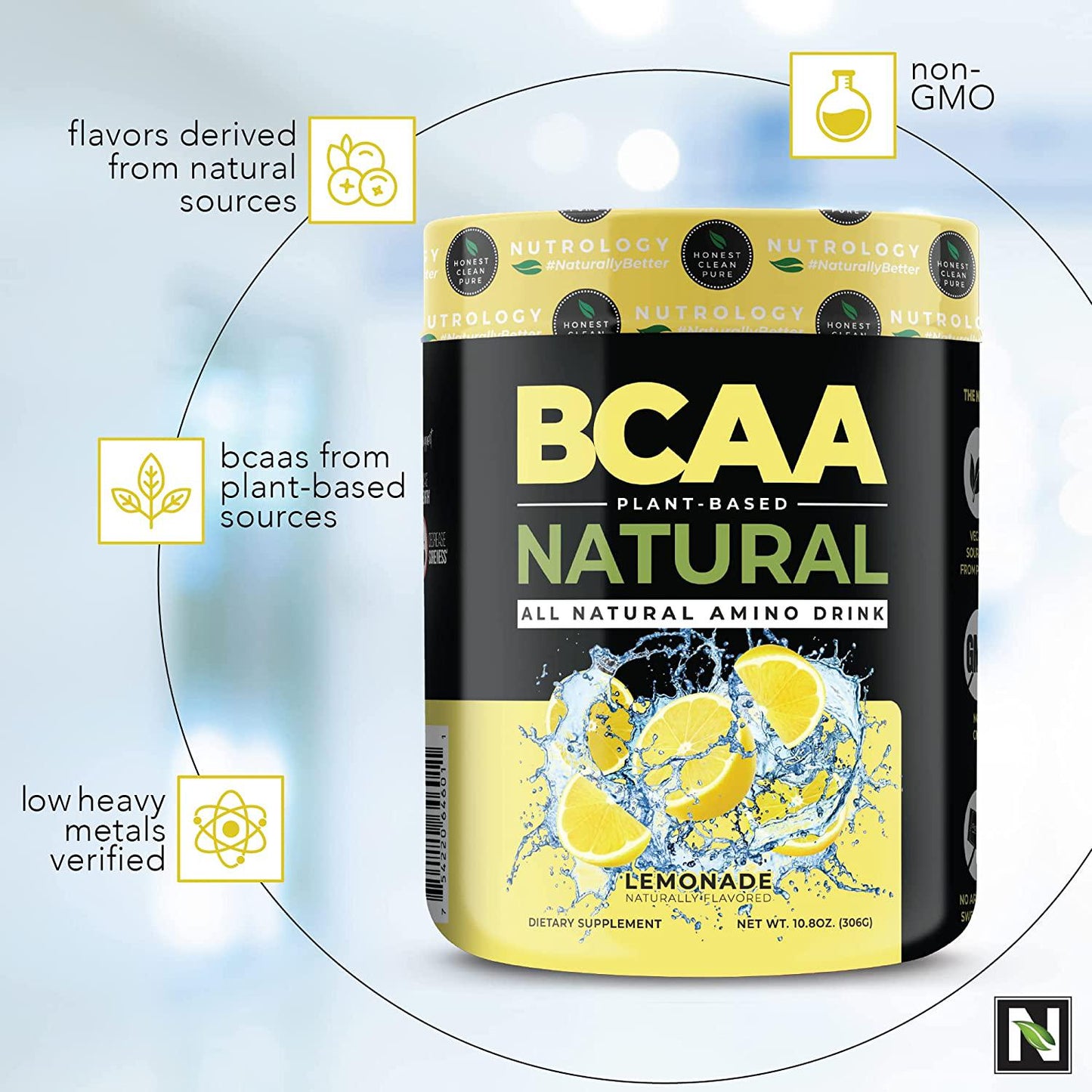 BCAA Natural-Non-GMO-Plant-Sourced Amino Acid Drink- Improve Performance -Enhance Recovery-Boost Immune Health-BCAA Drink Mix -Lemonade Flavor- 30 Serve