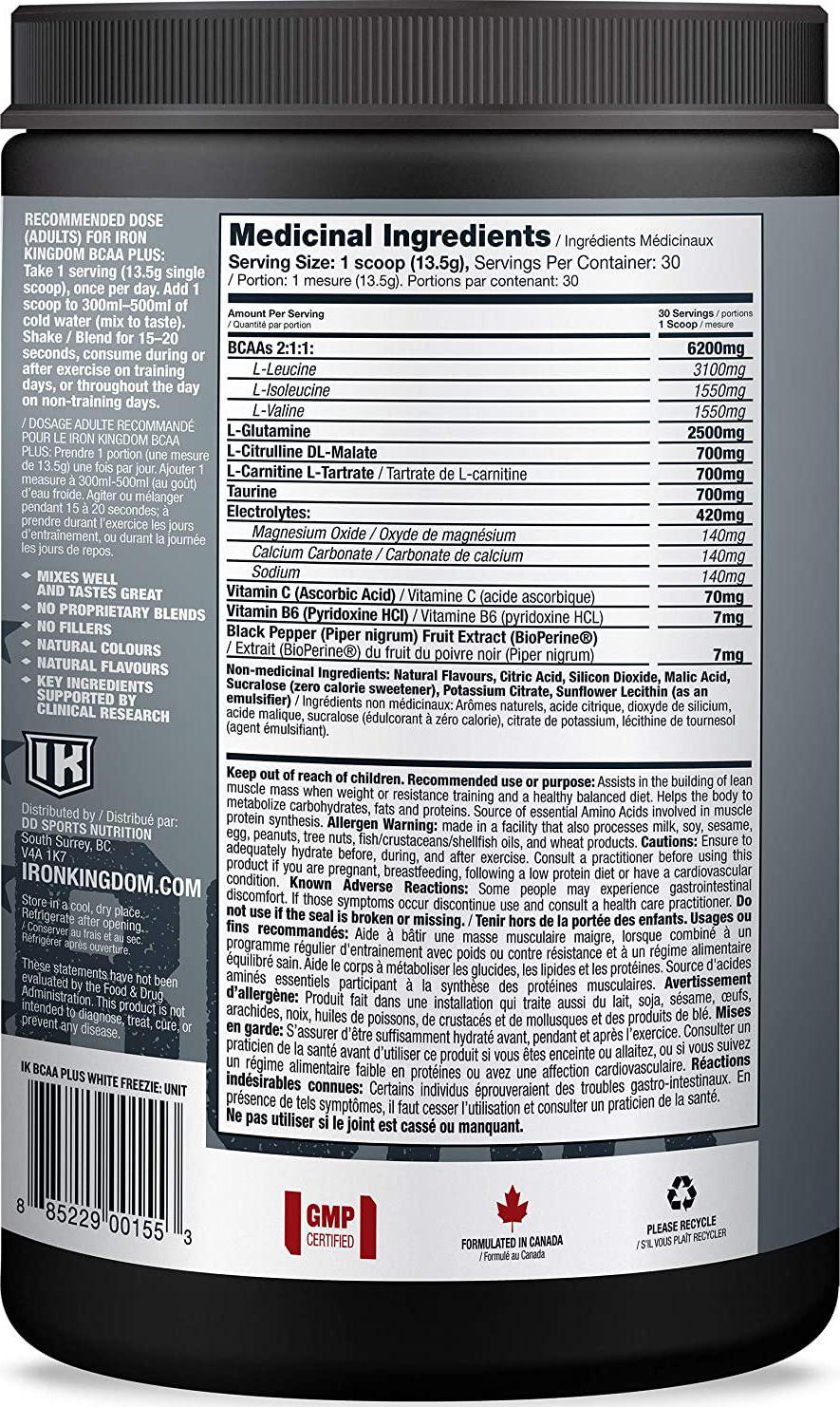 BCAA Plus - Iron Kingdom (White Freeze) 10.1g Amino Acids, Electrolytes, Glutamine, Endurance, Recovery, Hydration