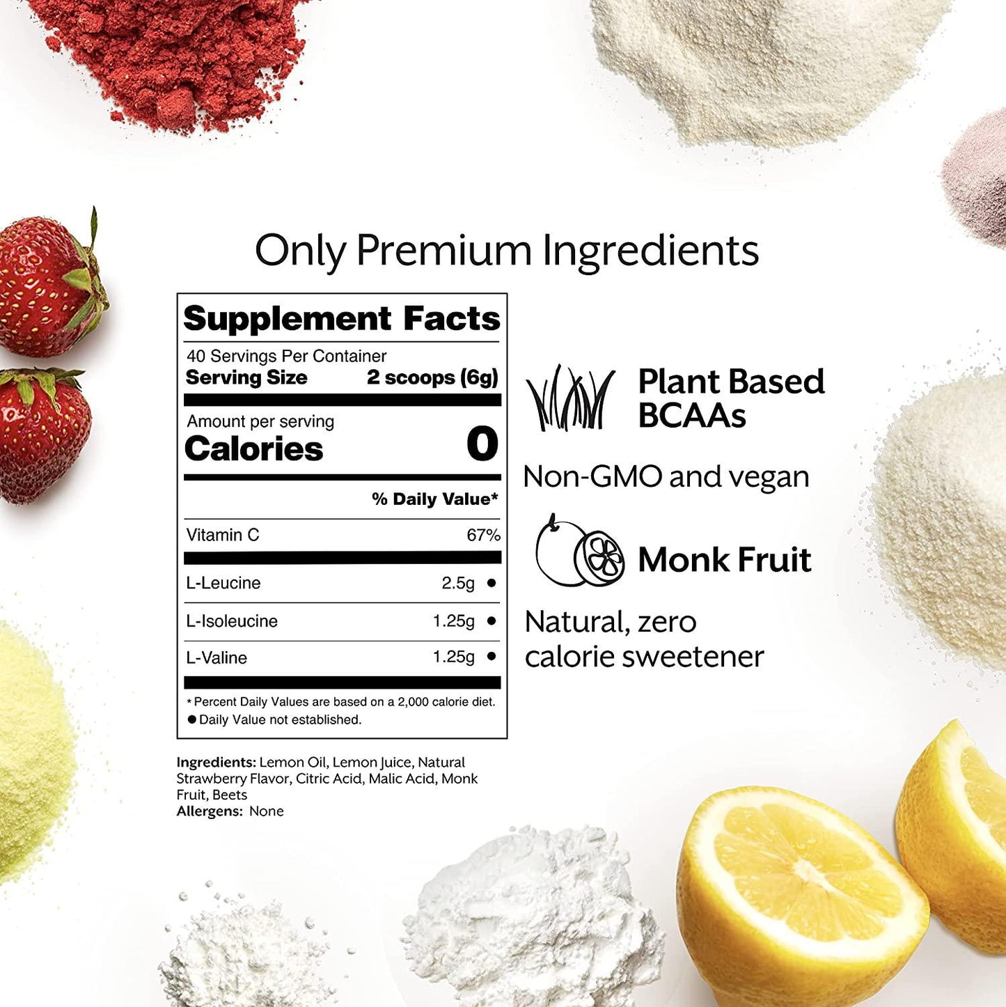 BCAA Powder Amino Acid Energy Branched Chain I Vegan Keto Paleo Instantized Essential Fermented I Non GMO Gluten + Soy Free Form Fasting I 100% Pure Performance Promix (Strawberry Lemonade)