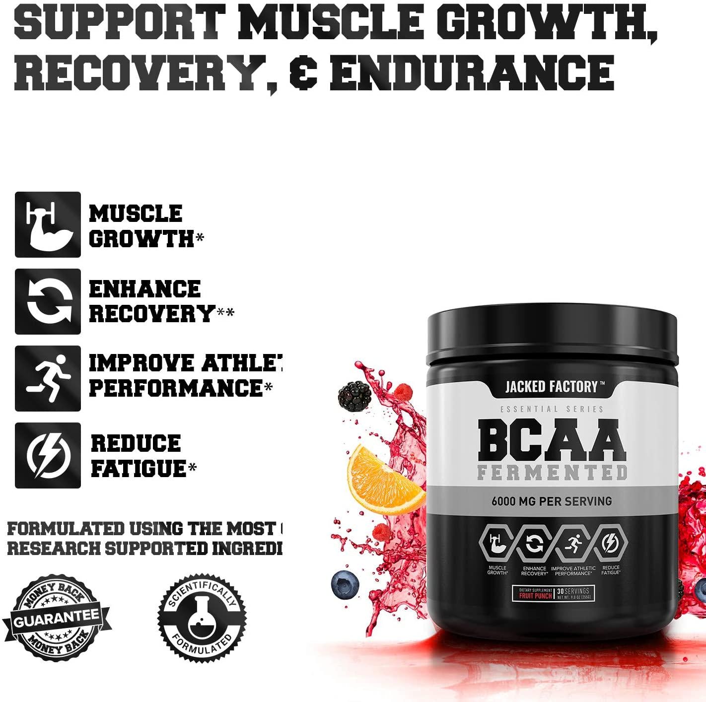 BCAA Powder (Fermented) - 6g Branched Chain Essential Amino Acid Supplement for Improved Muscle Recovery, Reduced Fatigue, Increased Strength, and Muscle Growth - 30 Servings, Unflavored