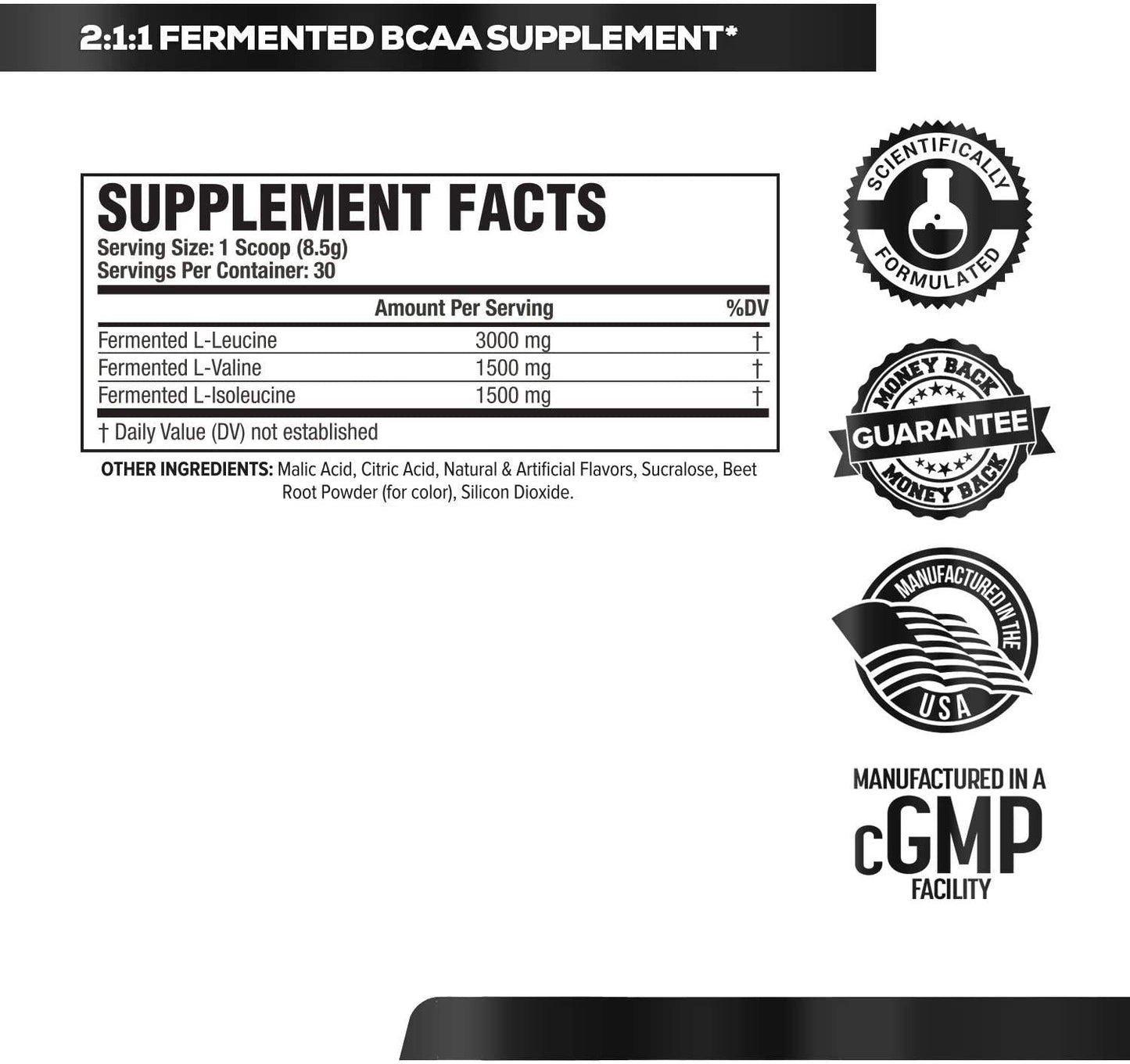 BCAA Powder (Fermented) - 6g Branched Chain Essential Amino Acid Supplement for Improved Muscle Recovery, Reduced Fatigue, Increased Strength, and Muscle Growth - 30 Servings, Unflavored