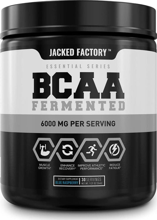 BCAA Powder (Fermented) - 6g Branched Chain Essential Amino Acid Supplement for Improved Muscle Recovery, Reduced Fatigue, Increased Strength, and Muscle Growth - 30 Servings, Blue Raspberry