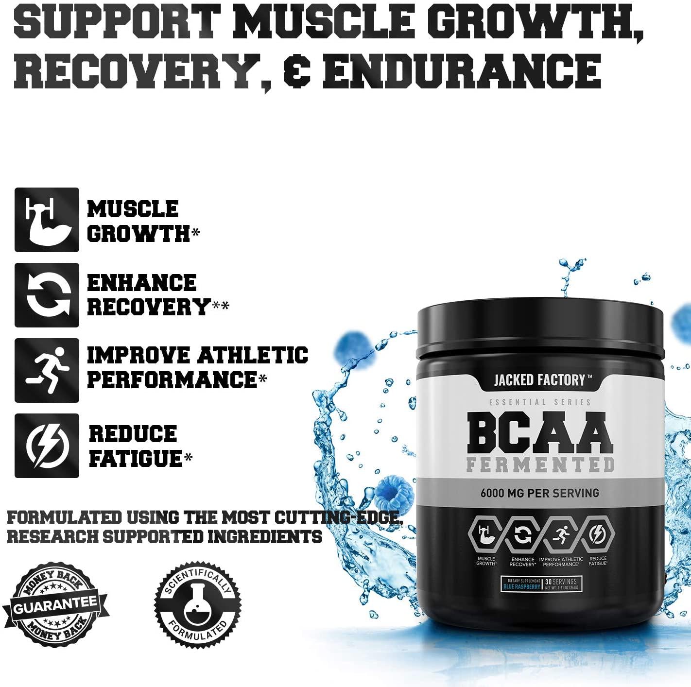 BCAA Powder (Fermented) - 6g Branched Chain Essential Amino Acid Supplement for Improved Muscle Recovery, Reduced Fatigue, Increased Strength, and Muscle Growth - 30 Servings, Blue Raspberry
