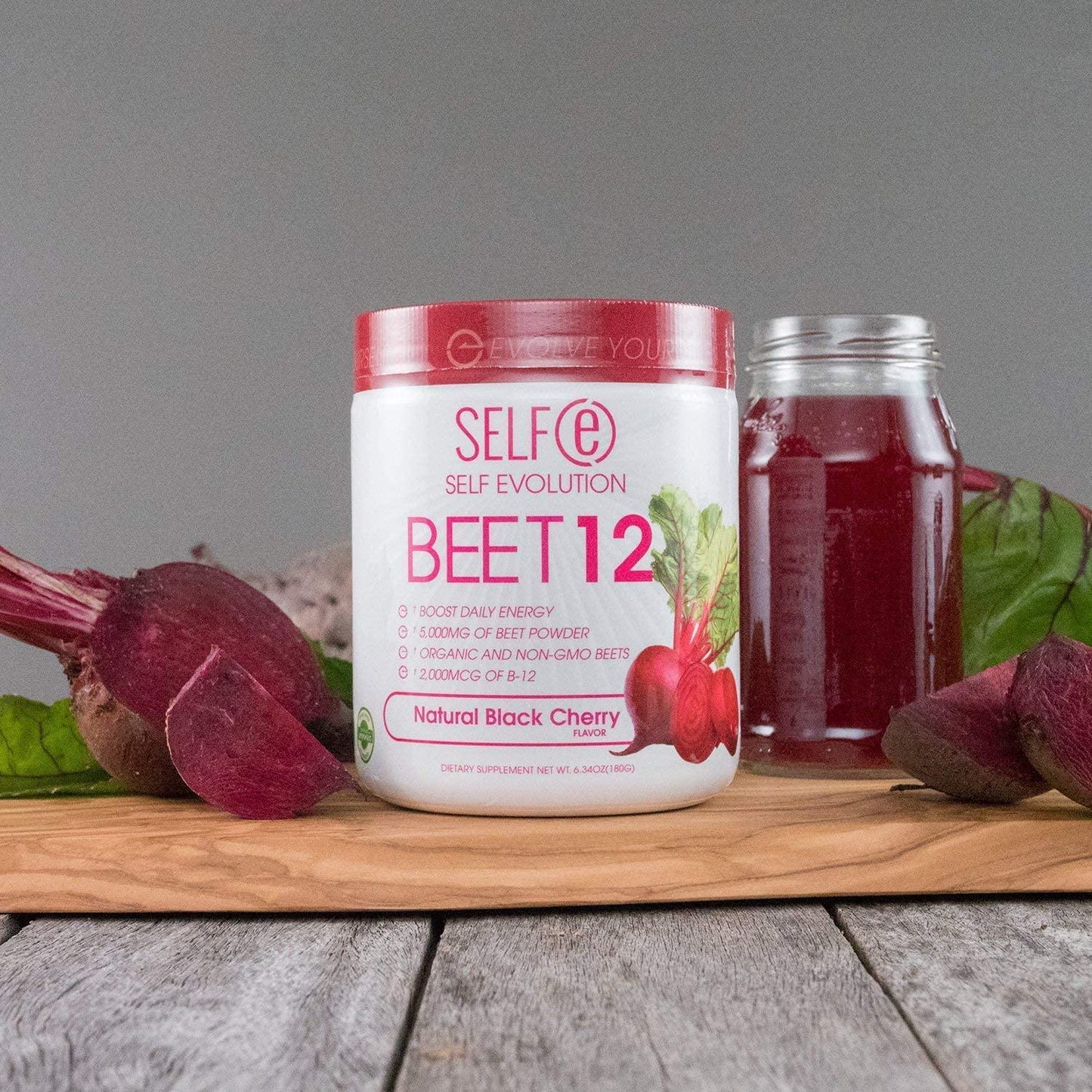 BEET12 - Beet Powder (5,000mg) Plus Vitamin B-12 (2,000mcg) - Black Cherry - 30 Servings (180g)