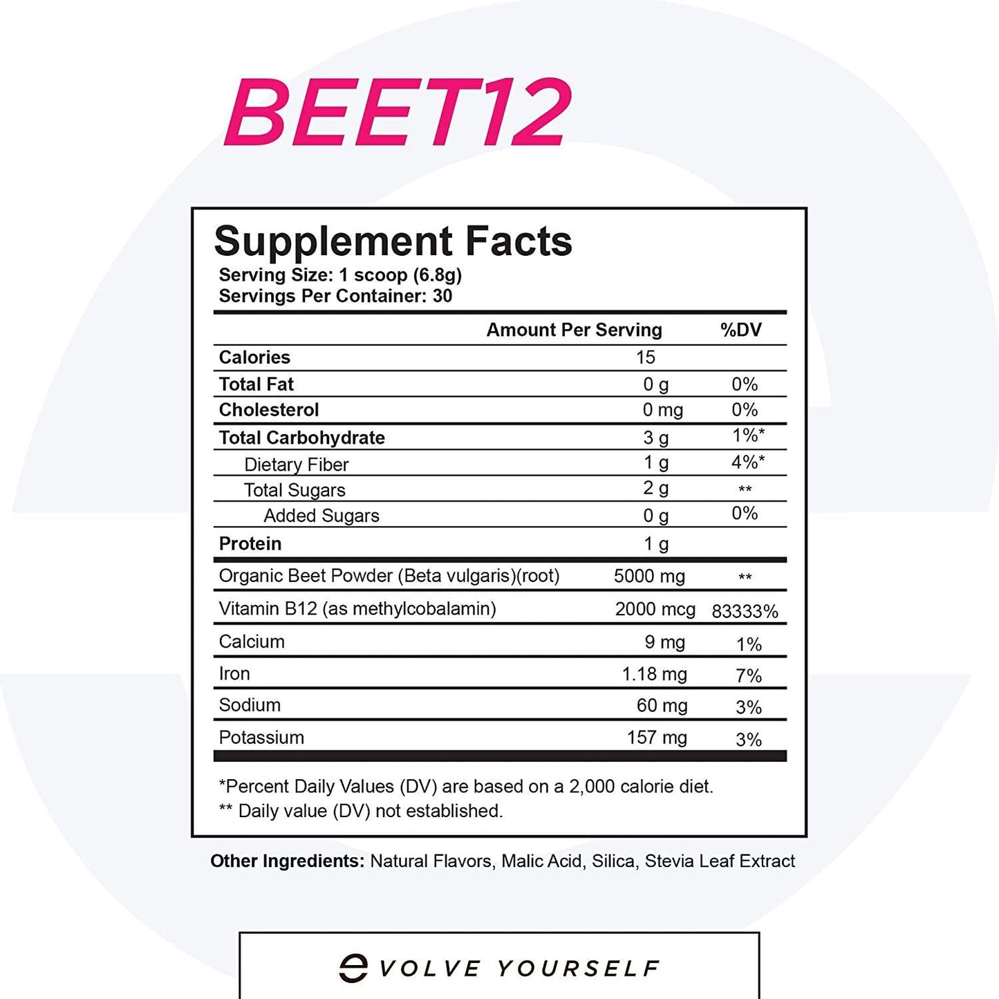 BEET12 - Beet Powder (5,000mg) Plus Vitamin B-12 (2,000mcg) - Black Cherry - 30 Servings (180g)