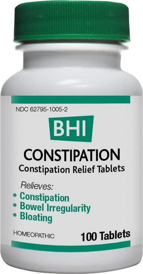 BHI Constipation Relief Natural Safe Targeted Homeopathic Active Ingredients Relieve Bloat Discomfort, Bowel Back-Up and Irregularity for Women and Men - 100 Tablets