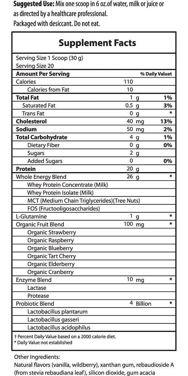 BIOACTIVE NUTRIENTS Whey Protein Plus by BioActive Nutrients 600g 20 Servings 4 Billion CFU Probiotics Prebiotics 10mg Enzymes L-Glutamine 20g Protein Antioxidants Phytonutrients Keto MCTs No Sugar