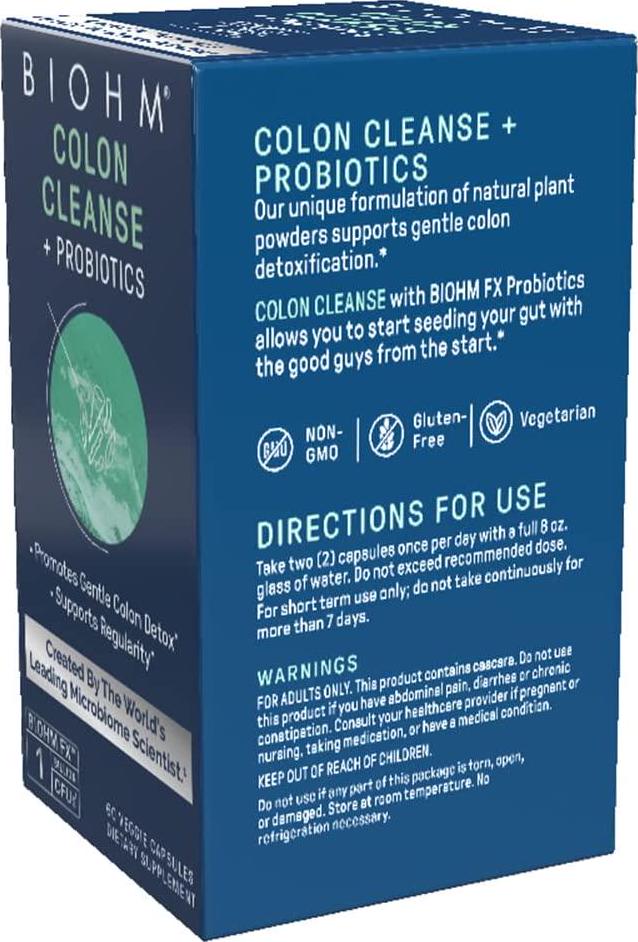 BIOHM Colon Cleanse Detox with Probiotics - Supports Constipation and Bloating Relief - Digestive System Cleanse for Men and Women - Non-GMO, Vegetarian (30 Serving)