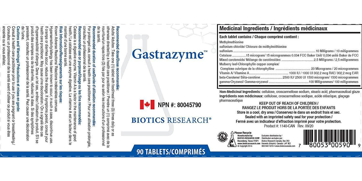 BIOTICS Gastrazyme from Research, Supplies Vitamin U Complex, Chlorophyllins, Gamma Oryzanol and More., 90 Count (Pack of 1)