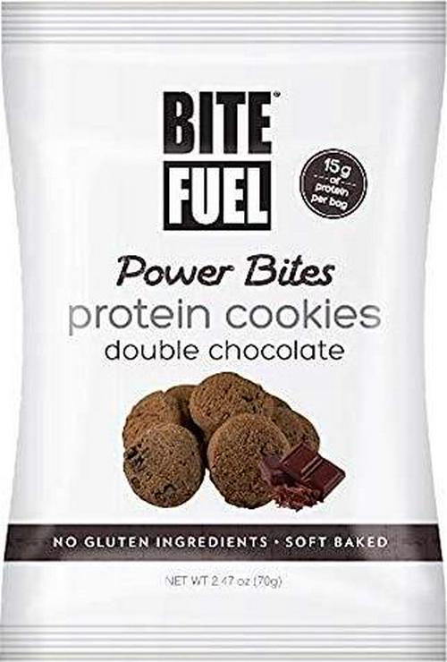 BITE FUEL Power Bites High Protein Cookies, Non GMO, Gluten Free, Low Carb 2.47 Oz (Pack of 8) (Double Chocolate Chip)