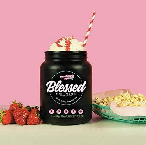 BLESSED Plant Based Protein Powder 23 Grams, All Natural Vegan Friendly Pea Protein Powder, Gluten Free, Dairy Free and Soy Free, 15 Serves (Strawberry Mylk)
