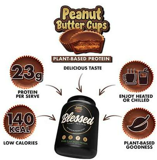 BLESSED Plant Based Protein Powder – 23 Grams, All Natural Vegan Friendly Pea Protein Powder, Gluten Free, Dairy Free and Soy Free, 15 Serves (Peanut Butter Cups)