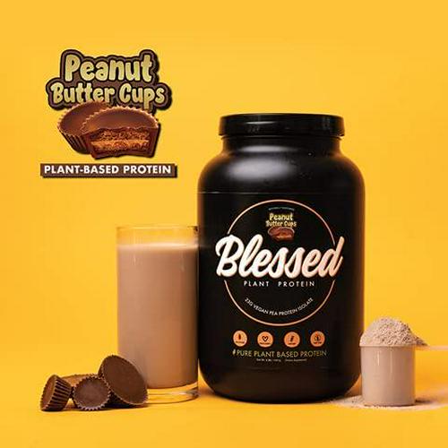 BLESSED Plant Based Protein Powder – 23 Grams, All Natural Vegan Friendly Pea Protein Powder, Gluten Free, Dairy Free and Soy Free, 15 Serves (Peanut Butter Cups)