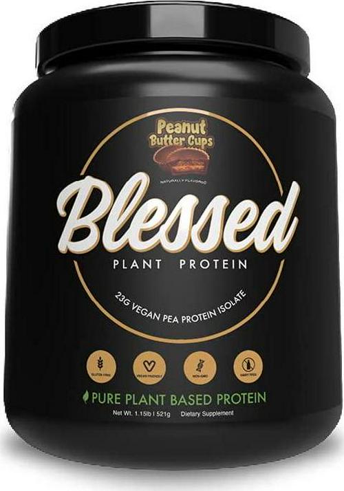 BLESSED Plant Based Protein Powder – 23 Grams, All Natural Vegan Friendly Pea Protein Powder, Gluten Free, Dairy Free and Soy Free, 15 Serves (Peanut Butter Cups)