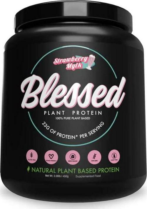 BLESSED Plant Based Protein Powder 23 Grams, All Natural Vegan Friendly Pea Protein Powder, Gluten Free, Dairy Free and Soy Free, 15 Serves (Strawberry Mylk)