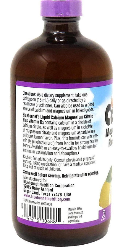 BLUEBONNET NUTRITION LIQUID CALCIUM MAGNESIUM CITRATE PLUS VITAMIN D3 LEMON