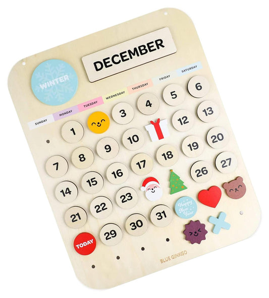 BLUE GINKGO Wooden Kids Calendar - Montessori Calendar for Kids to Learn Seasons, Months and Days of The Week - Daily, Weekly Kids Learning Calendar - Toddler Preschool Calendar (15.5 x 12.5 inches)