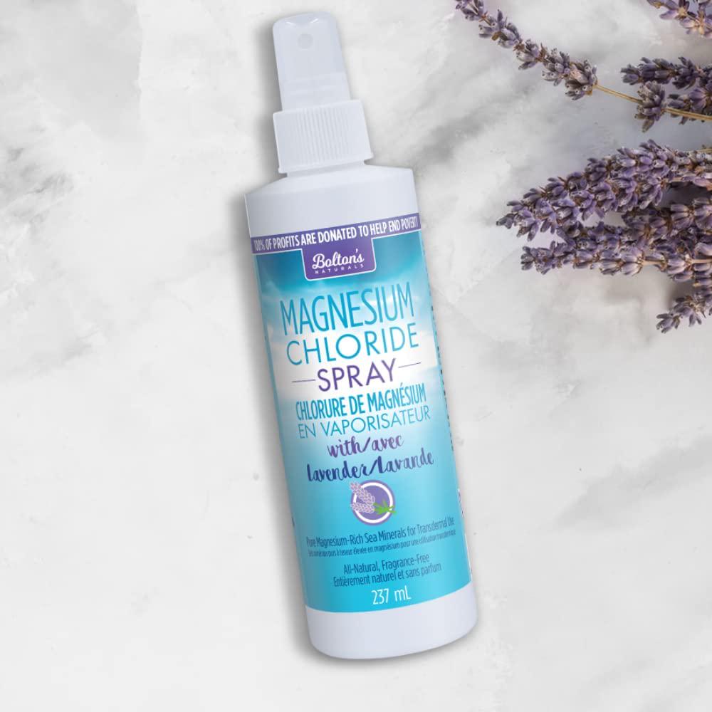BOLTON'S Natural - Magnesium Chloride Spray with Lavender, 8 oz | Relieves Tension | Restores Healthy Magnesium Levels | Soothes, Protects and Boosts Skin's Moisture Retention