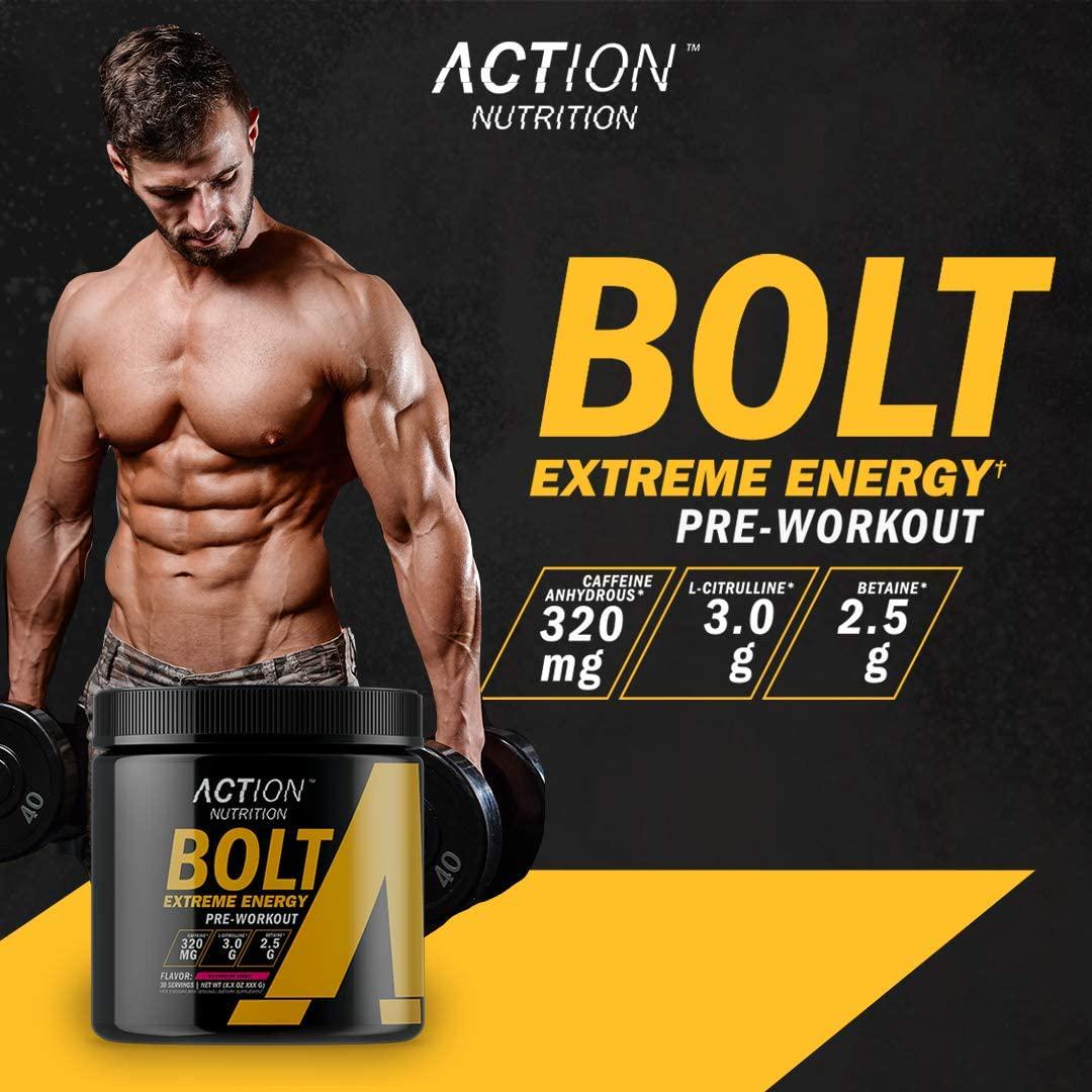 BOLT Extreme Energy Pre Workout Powder Pineapple Strawberry Cooler - Sugar Free Preworkout Energy Supplement for Men and Women - 320mg Caffeine + 3.2g Beta Alanine + 3 Patented Ingredients | 30 Servings