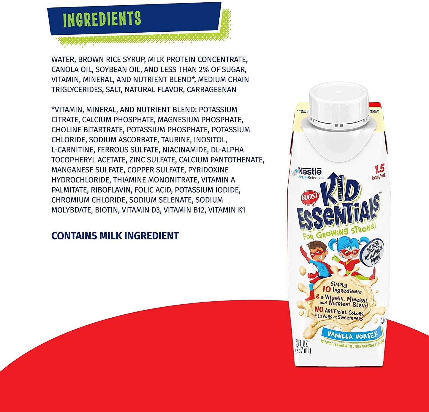 BOOST KID ESSENTIALS 1.5, Vanilla Vortex 24 x 8 fl oz carton