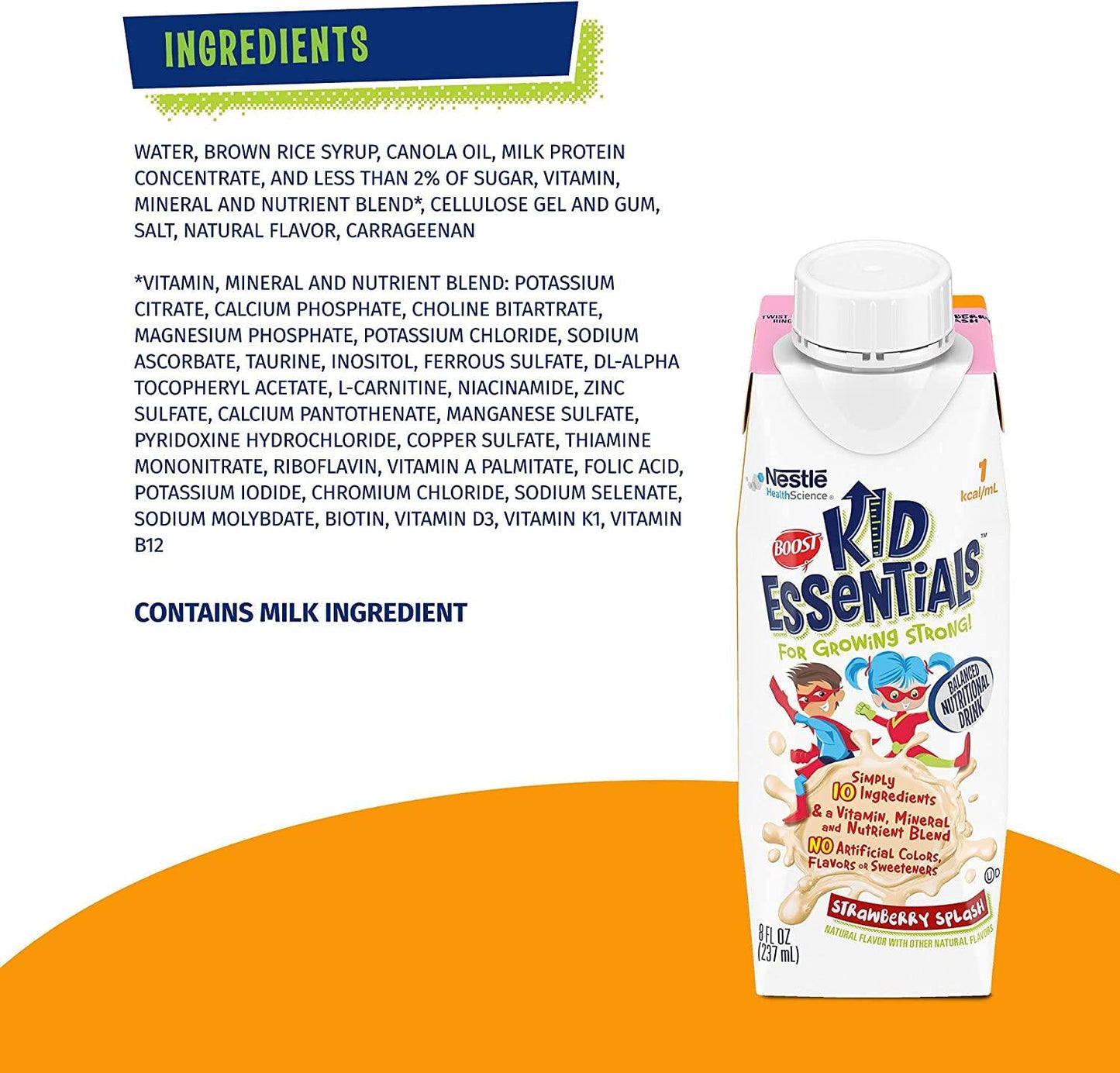 BOOST Kid Essentials 1.0, Strawberry Splash 24 x 8 fl oz Carton