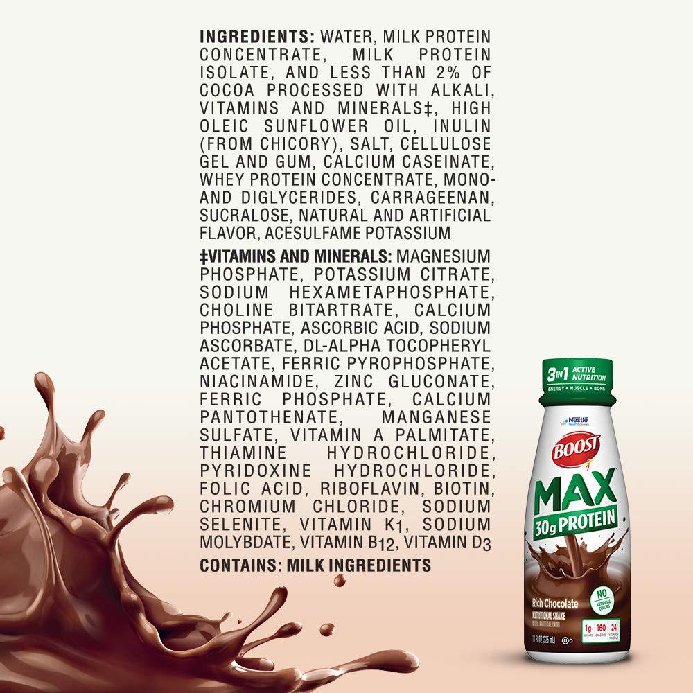 BOOST Max Nutritional Drink, 30g Protein, Rich Chocolate, 11 Ounce Bottle (Pack of 12) and Original Complete Nutritional Drink, Rich Chocolate, 8 Fl Oz (Pack of 24)