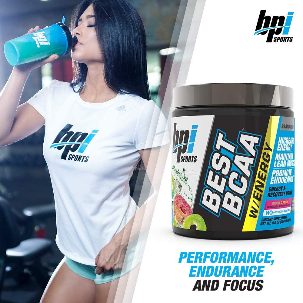 BPI Sports Best BCAA with Energy - Healthy BCAA Powder - Improved Performance - Lean Muscle Building - Accelerated Recovery - Proprietary Energy Blend - Sour Candy - 25 Servings - 8.8 oz. (BP114)