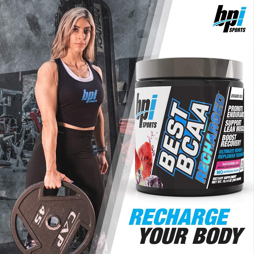 BPI Sports Best Bcaa Recharged Endurance, Muscle, Recovery Leucine, Isoleucine, Valine Green Tea Taurine Coconut Water Electrolytes for Men and Women Watermelon 25 Servings 10.14 Oz