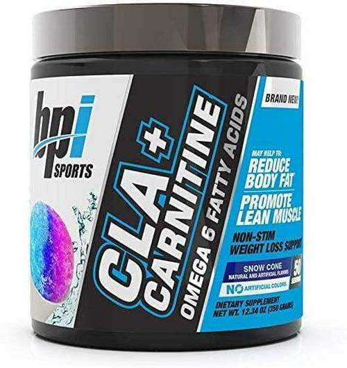 BPI Sports CLA + Carnitine Conjugated Linoleic Acid Weight Loss Formula Metabolism, Performance, Lean Muscle Caffeine Free For Men and Women Snow Cone 50 servings 12.34 oz.