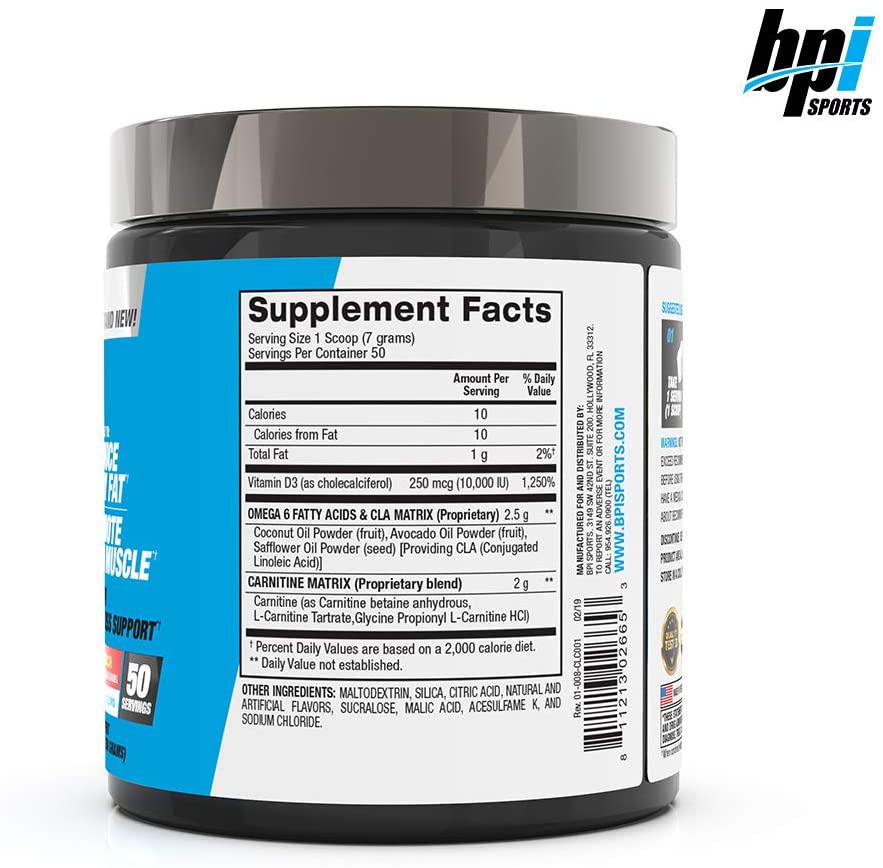 BPI Sports CLA + Carnitine Conjugated Linoleic Acid Weight Loss Formula Metabolism, Performance, Lean Muscle Caffeine Free For Men and Women Fruit Punch 50 servings 12.34 oz