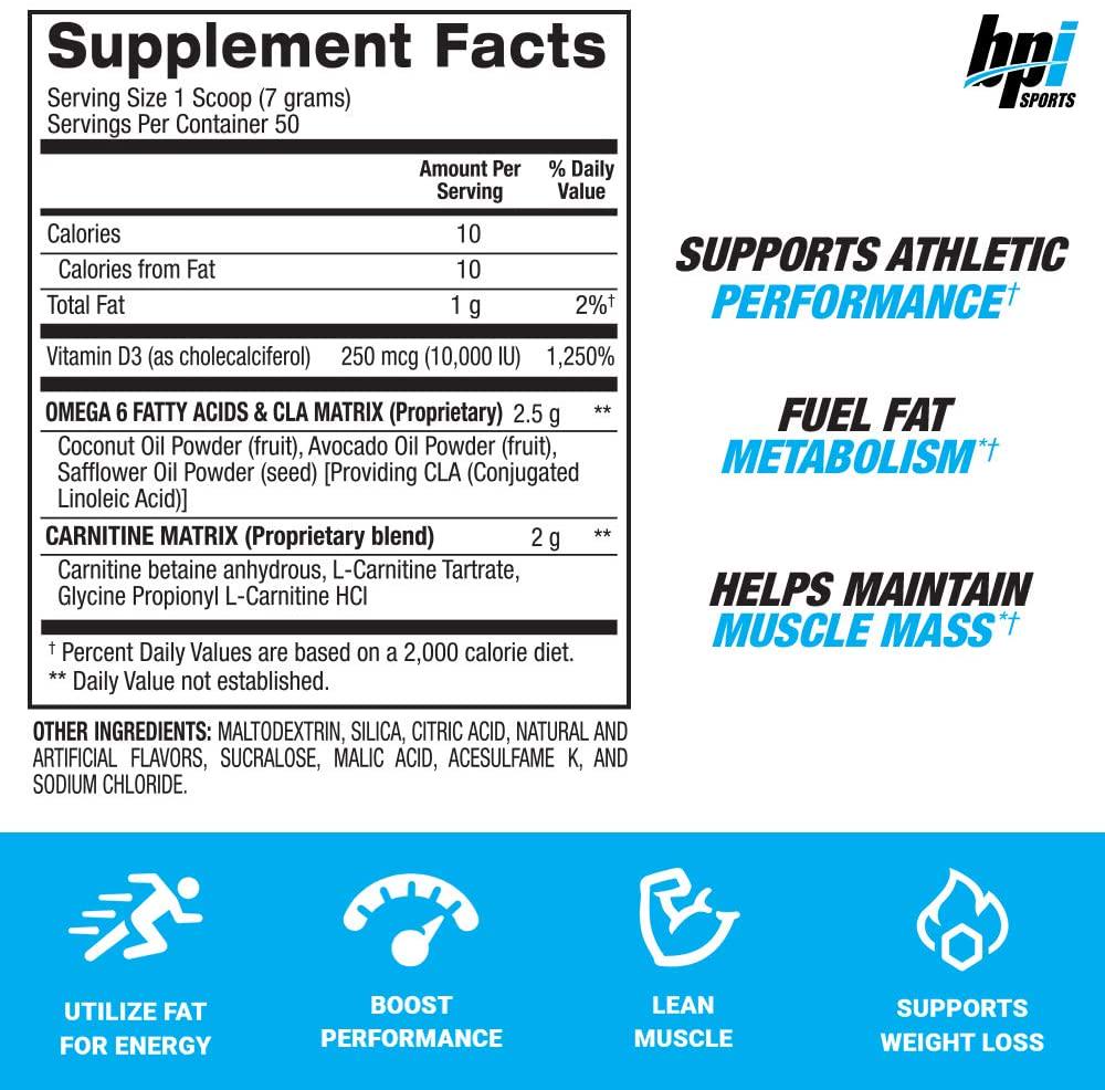 BPI Sports CLA + Carnitine Conjugated Linoleic Acid Weight Loss Formula Metabolism, Performance, Lean Muscle Caffeine Free For Men and Women Fruit Punch 50 servings 12.34 oz