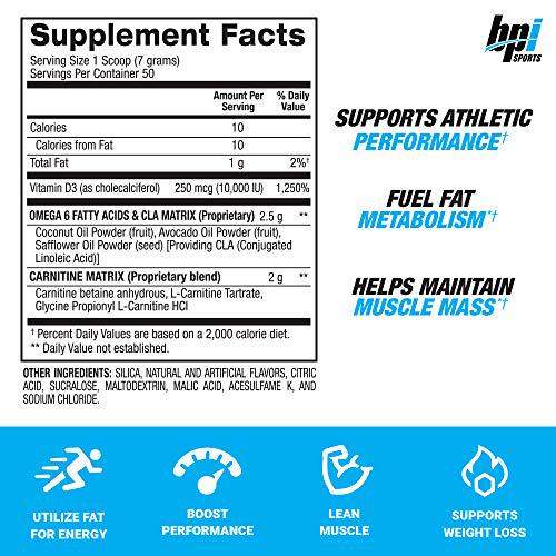 BPI Sports Cla + Carnitine Conjugated Linoleic Acid Weight Loss Formula Metabolism, Performance, Lean Muscle Caffeine Free for Men and Women Rainbow Ice 50 Servings 12.34 Oz