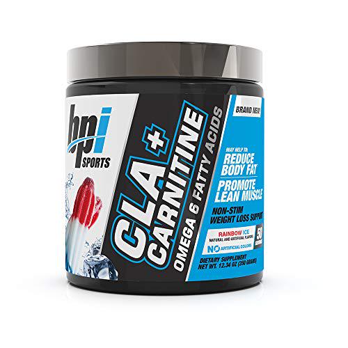 BPI Sports Cla + Carnitine Conjugated Linoleic Acid Weight Loss Formula Metabolism, Performance, Lean Muscle Caffeine Free for Men and Women Rainbow Ice 50 Servings 12.34 Oz