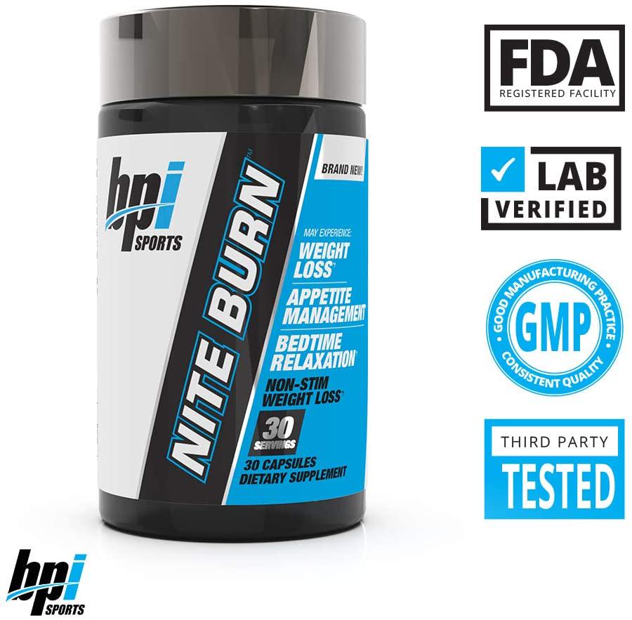 BPI Sports Nite Burn Nighttime Weight Management Formula, 640 MG, 30-Count
