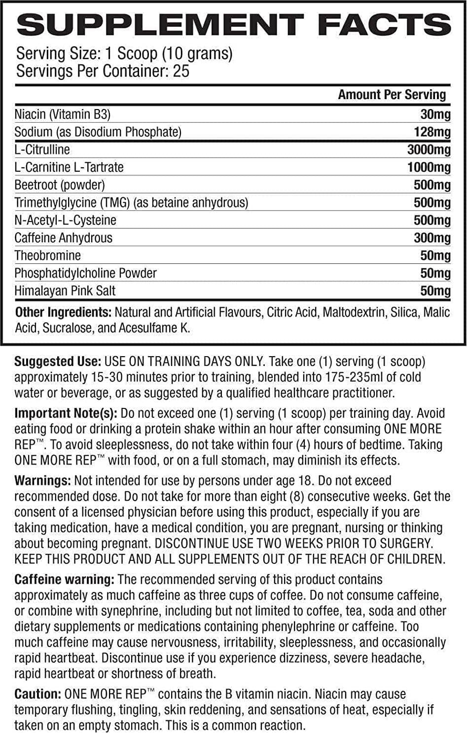 BPI Sports One More Rep Pre-Workout Powder 25 Serve, Berry Splash, 250 grams