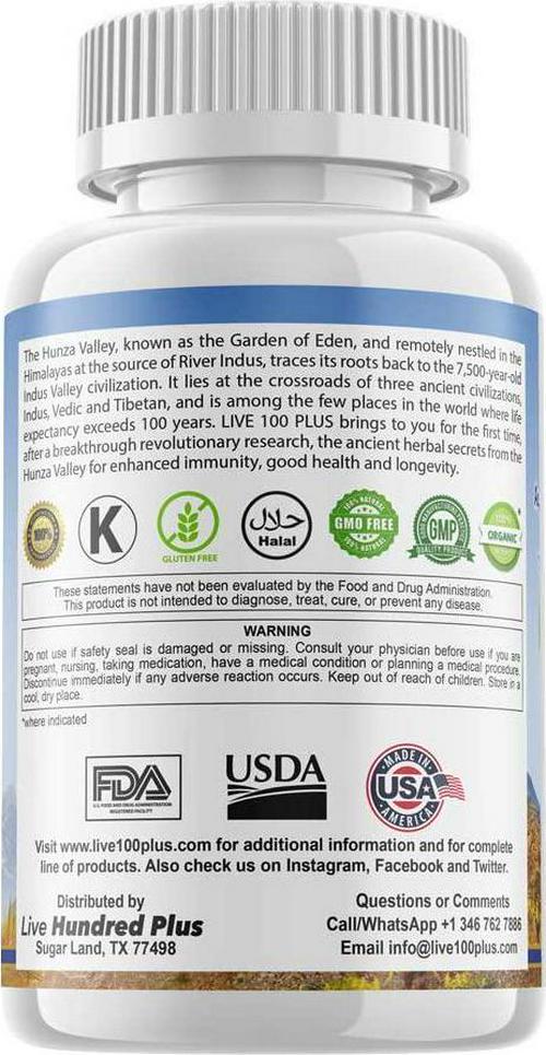 BRAINFORT from Hunza Valley for Strong Brain and Memory. 12 Super Herbs from The Garden of Eden, Where People Live to Over 100 Years. All Natural and Vegetarian. Made in USA by Live 100Plus