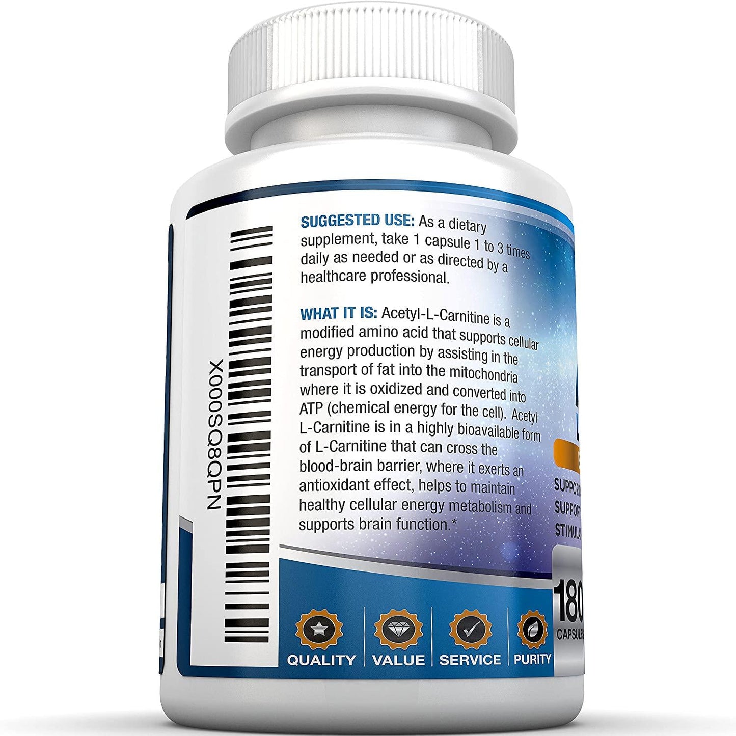 BRI Nutrition Acetyl L-Carnitine - Natural Supplement to Help Boost Energy Production, Support Memory/Focus, Promote Positive Mood - 500mg 180 Vegetable Cellulose Capsules