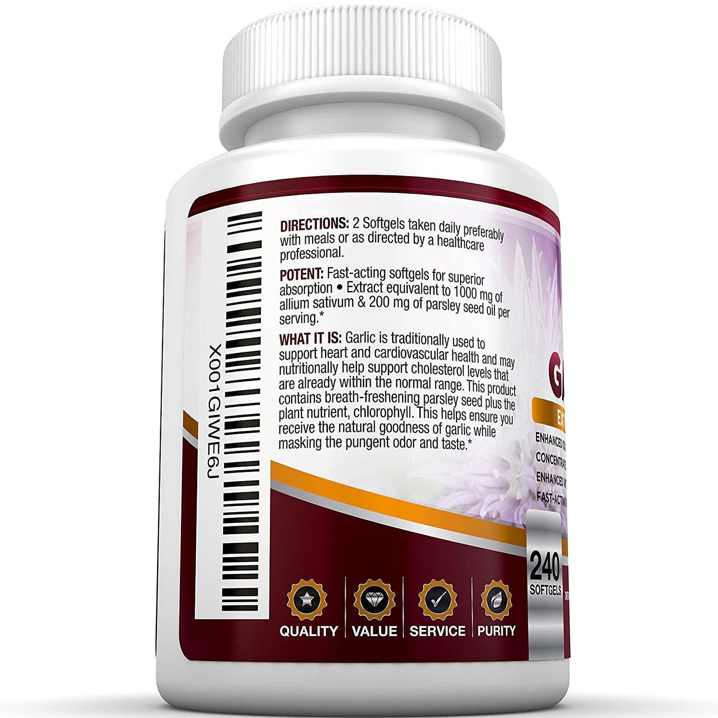 BRI Nutrition Odorless Garlic - 240 Softgels - 1000mg Pure and Potent Garlic Allium Sativum Supplement (Maximum Strength) - 120 Day Supply