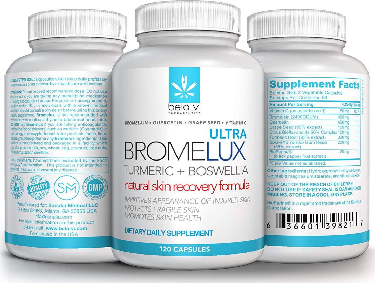 BROMELUXE ULTRA Anti-Bruising Supplement I Bromelain and Quercetin with Turmeric and Boswellia: Swelling and Bruise Relief, Anti-Inflammatory Treatment I For Recovery After Surgery and Trauma I 120 Caps