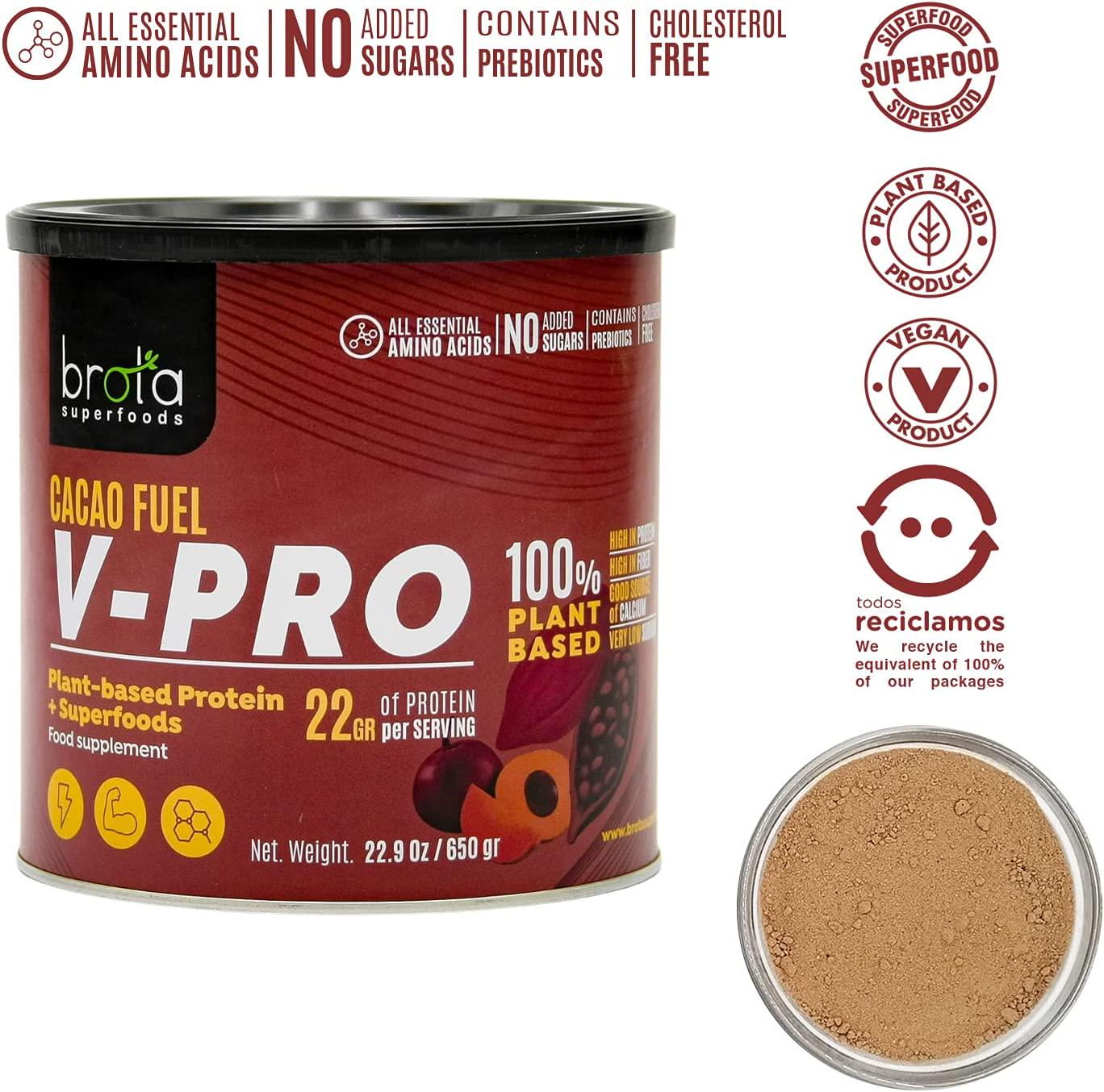 BROTA SUPERFOODS Protein Powder Delicious Cacao Plant Based Protein with Great Digestibility and Nutritional Quality 20g of Protein per Serving Perfect for Athletes and Fitness Enthusiasts